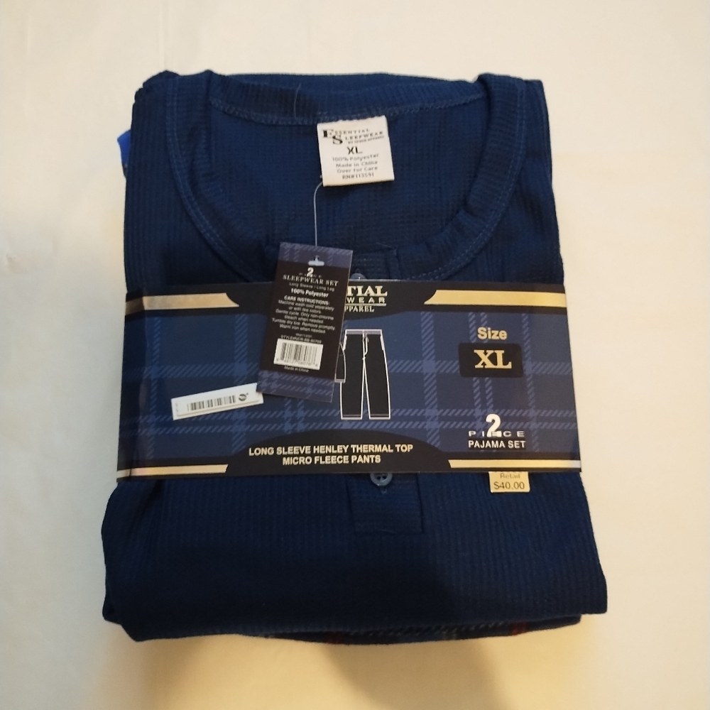 MEN'S ESSENTIAL LOUNGE WEAR LONG SLEEVE HENLEY TOP MICRO FLEECE 2PC PANTS SET XL